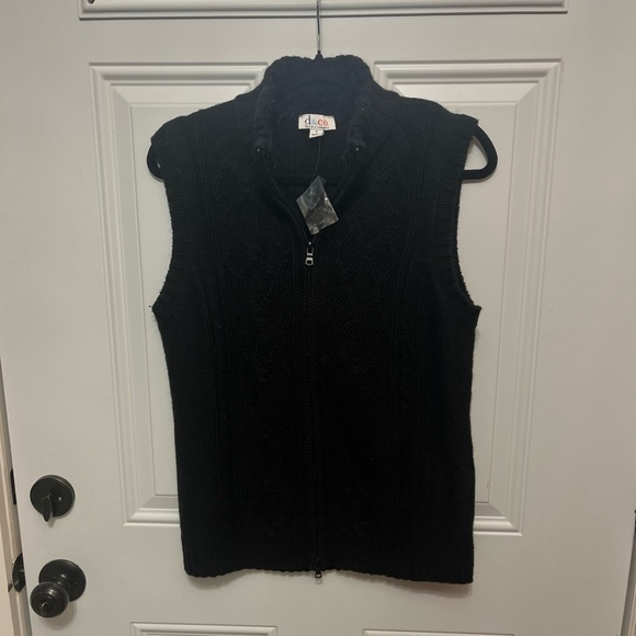 Denim & Co Black Sleeveless Zip-Up Sweater Vest NWOT - Picture 1 of 8
